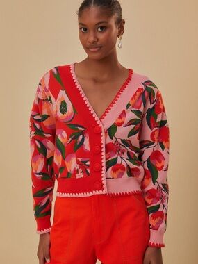 FARM RIO Mixed Papaya Knit Cardigan Sweater